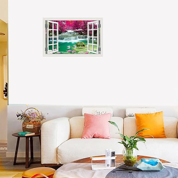 ‌Lmyhome Fake Window Wall Mural Waterfall (16"x24") | Peel and Stick Faux Window Wall Sticker Decal Poster for Bedroom Home Decor - Image 5