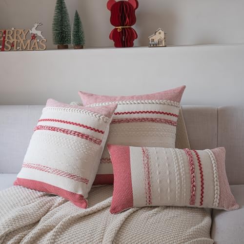 Cethom Christmas Pillow Covers 12x20 Inch Set of 2, Red Textured Boho Christmas Decoration Couch Pillow Cases for Farmhouse Home Decor, Accent Cushion Cover for Sofa, Bed, Living Room, Bedroom - Image 5