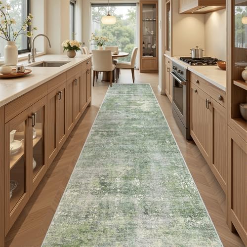 Soalmost Abstract Runner Rug 2x10 Hallway Kitchen Runners Green/Ivory by Soalmost