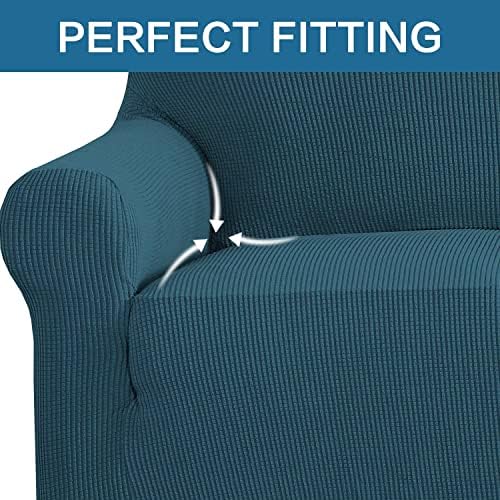 H.VERSAILTEX Stretch Couch Covers for 3 Cushion Couch Sofa Slip Covers for Living Room Feature Thick Checked Jacquard Fabric with Elastic Bottom, Sofa Large - Deep Teal - Image 5
