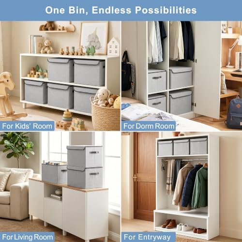 Bagnizer Linen Fabric Foldable Storage Cube Bin Organizer Basket with Flip-Top Lid & Handles, Large Clothes Blanket Box for Home, Office, Closet, Light Gray, 4 Pack 14.6 x 9.5 x 9.5” - Image 4