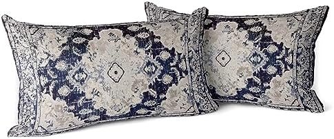 Snycler Boho Throw Pillow Covers 12x20 inch Set of 2 Boho Rug Carpet Double Sided Pattern Cotton Soft Pillow Case Cushion Cover Pillowcase for Couch Sofa Bed Decorative (Navy Blue) by Snycler