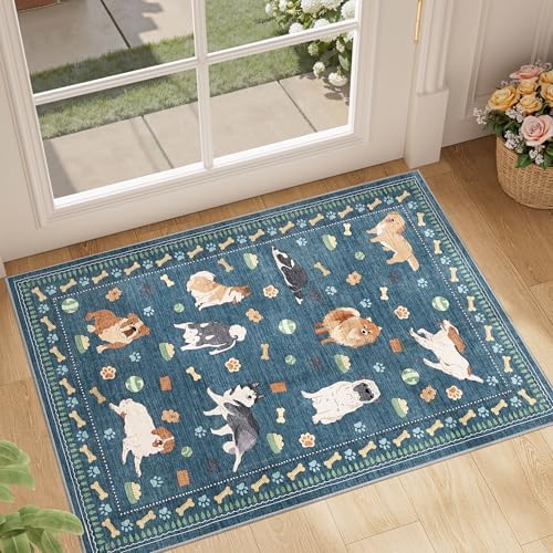 DUKINO 2x3 Bathroom Rugs, Washable Dog Kitchen Rug Non Slip, Blue by DUKINO