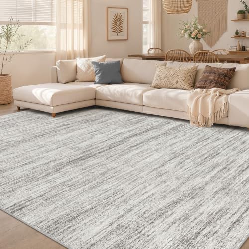 Nakagishi 10X12 Area Rugs Living Room: Washable Large Vintage Rug Neutral Non-Slip Soft Stain Resistant Indoor Carpet for Bedroom Nursery Dining Room Office Playroom - Grey by NakagishiAreaRug