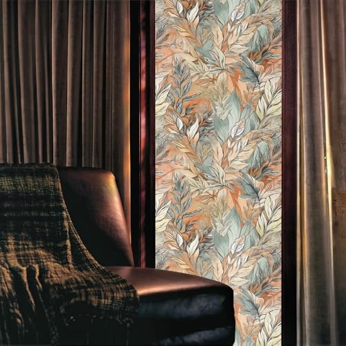 Boho Orange Green Leaf Plant Stained Glass Window Films Decorative Double-Side Privacy Film Self-Adhesive Static Glass Window Clings for Living Room Bathroom Decor - Image 2