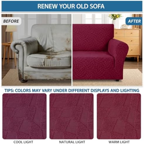 ZNSAYOTX 1 Piece Stretch Loveseat Covers for 2 Cushion Couch (55"-71"), New Plaid Couch Cover with Non-Slip Buckle for Dog Pets, Soft Cozy Washable Sofa Slipcover Form Fit Protector, Wine Red - Image 5