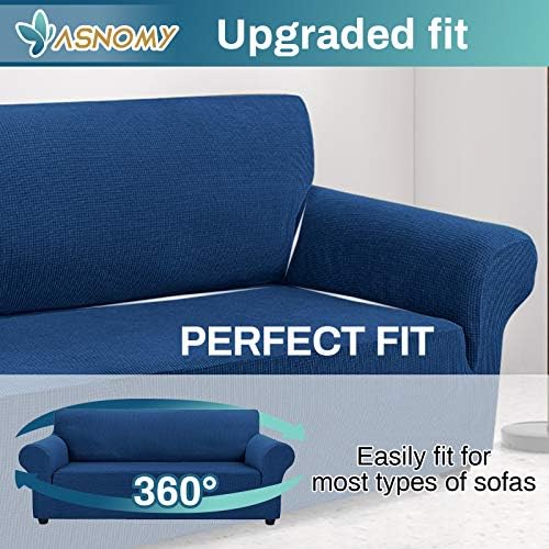 Asnomy Stretch Couch Covers for Sofa Washable, 3 Cushion Couch,Classic Blue - Image 4
