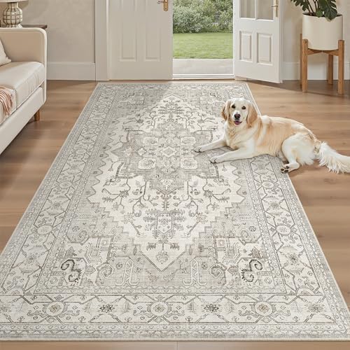 Madane 4x8 Wide Hallway Runner Rug Washable for Living Room, Beige/Brown by Madane