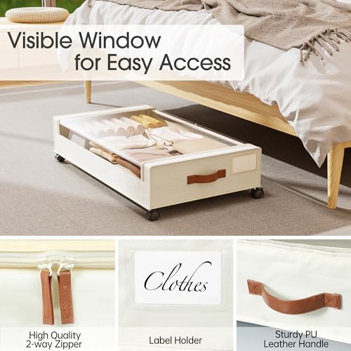 Yecaye 4 Pack Under Bed Storage with Wheels, Under Bed Storage Containers with Lids, Large Under Bed Rolling Storage with Clear Window & Label, Rolling Drawers for Clothes, Blankets, Books - Image 5