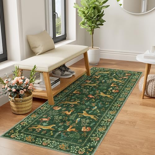 DUKINO 2x5 Rug for Hallway, Washable Animal Runner Rug Non Slip, Green by DUKINO