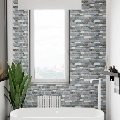STICKGOO 10-Sheet Peel and Stick Backsplash for Kitchen, Decorative Self Adhesive Backsplash Tiles(Light Blue & Brown Granite, Thicker Design) - Image 3