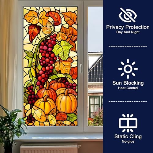 HOMETITUTE Autumn Grape Pumpkin Privacy Window Cling 17.7x39.3 PVC - Image 2