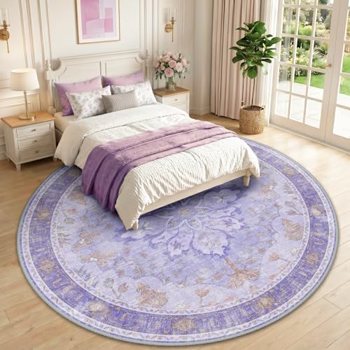 RELEANY Washable Area Rug, Round 10ft, Purple - Image 2
