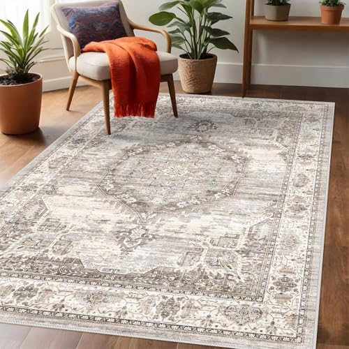 Washable Area Rugs 3x4 Entryway: Soft Ultra Thin Low Pile Mat Machine Washable Indoor Doormat Lightweight Entry Rug Anti Slip Backing Rugs for Living Room Bedroom Kitchen 3'x4' Beige - Image 2