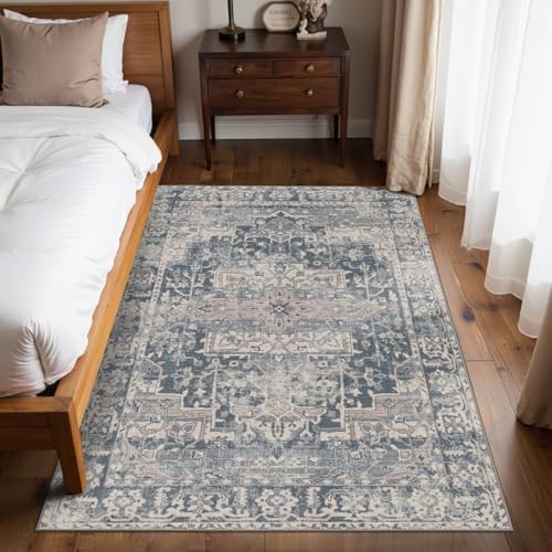 Rugxara Blue 4x6 Area Rug Washable Rug for Living Room Bedroom Office - Image 2