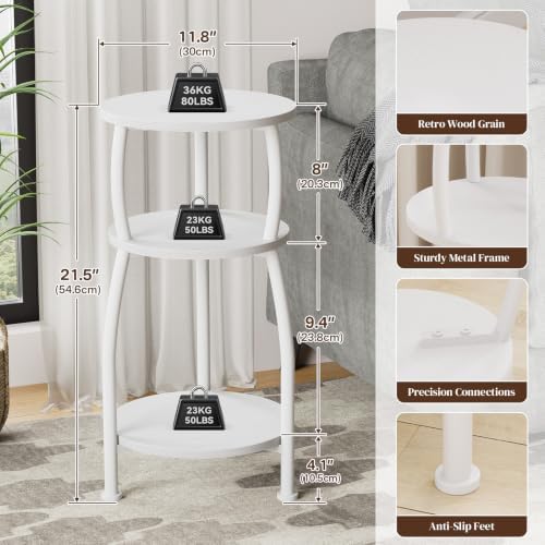 Small Round Side Table, 3-Tier Slim End Table for Small Spaces - Image 3