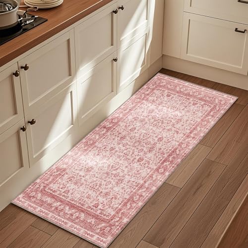 OPPODREAM Vintage Pink Area Rugs 2x6, Washable Rug for Living Room by OPPODREAM