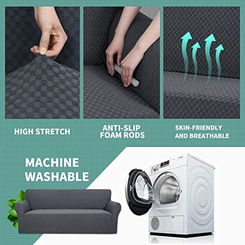 YEMYHOM Couch Cover Latest Jacquard Design High Stretch Sofa Chair Covers for Living Room, Pet Dog Cat Proof Armchair Slipcover Non Slip Magic Elastic Furniture Protector (Small, Dark Gray) - Image 4