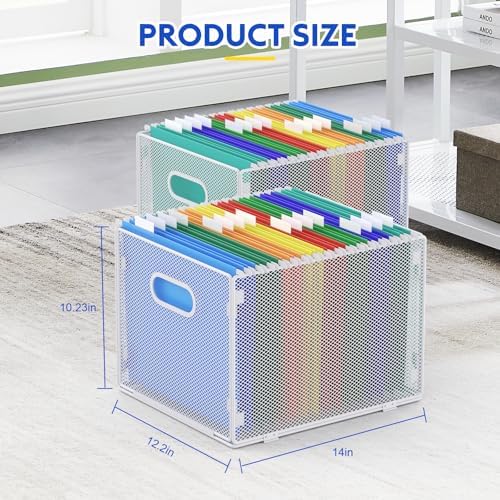 samstar 2 Pack Hanging File Organizer, Mesh File Folder Box Filing Box Cabinet Organizer Storage Boxes, Letter Size,White - Image 3