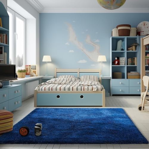 Ophanie Blue Rug, Boys 4x6 Rugs for Bedroom Royal Dark Blue Carpet Nursery Aesthetic, Kids Playroom Navy Area Rugs for Girls Teen Home Decor, Fluffy Shag Bedside Floor Living Room Carpet by Ophanie