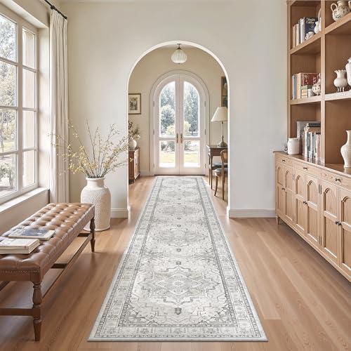 Madane Washable Runner Rugs 2x12 Long for Hallway Kitchen Soft, Grey by Madane