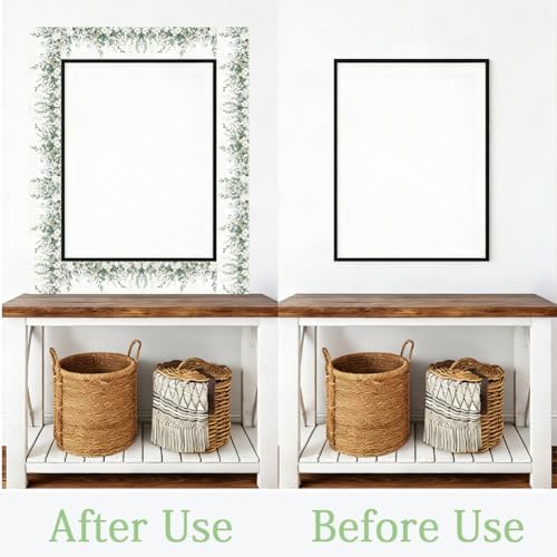 Eucalyptus Peel and Stick Wallpaper Border 196.9 x 3.9 Inch Wall Border Trim Green Leaves PVC Decorative Molding Mirror Frame Trims for Bathroom Kitchen Backsplash Hotel Home Decorations - Image 5