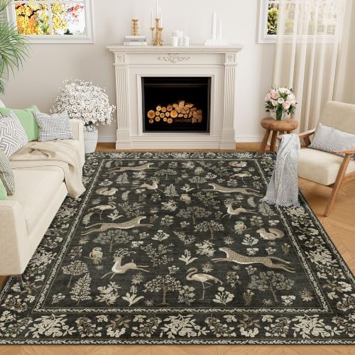 DUKINO 5x7 Area Rugs, Washable Animal Rug for Living Room, Charcoal Black by DUKINO