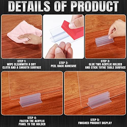 Weysat 12 Pcs Counter Desk Acrylic Panels Holder and 4 Pcs Acrylic Desk Divider Partition for Business, Office, School 24 x 16 Inches, Fasten Panels from (1/8 to 1/4) Inch Thick - Image 3