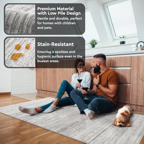 Small Area Rug-2x3 Entryway Rug Non Slip Washable Low Pile Indoor Door Mat Neutral Distressed Boho Moroccan Entrance Rugs Carpet for Bedroom Kitchen Powder Room Front Porch Bathroom, Grey - Image 5