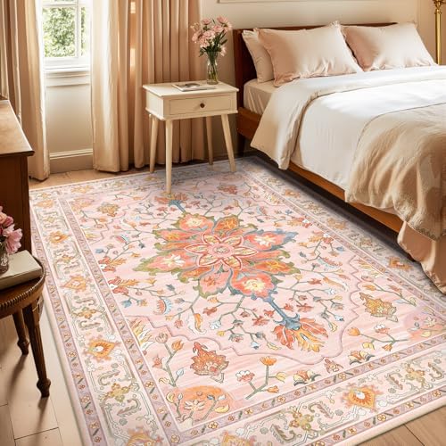 RELEANY Washable Area Rug, 6'x8', Pink/Light Pink/Colorful - Image 2