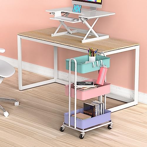 Simple Houseware 3-Tier Heavy Duty Metal Utility Rolling Cart, Multicolor - Image 2