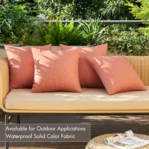 MIULEE Pack of 4 Decorative Outdoor Throw Pillow Covers Linen Waterproof Pillow Covers Summer Farmhouse Cushion Cases for Patio Garden Tent Balcony Couch Sofa 18x18 Inch Coral Red - Image 2