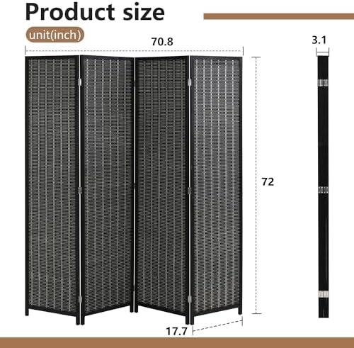 FDW 4-Panel Folding Room Divider | 6ft, Coal Black | Light & Portable - Image 7