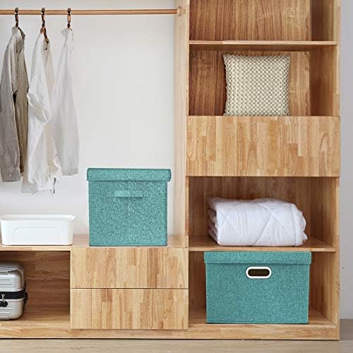 TYEERS Collapsible Storage Bins With Lids, Large Fabric Storage Boxes - 2 Pack - Aqua Deep - Image 4