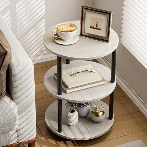 XBurmo Round Coffee Table for Living Room - Narrow Side or Bedside Stand, Industrial Vintage Nightstand for Bedroom, or Small Spaces, Greige by XBurmo