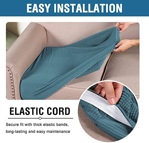 H.VERSAILTEX Super Stretch Individual Seat Cushion Covers Sofa Covers Couch Cushion Covers Slipcover Sets Thick Jacquard Textured Twill Fabric (2 Piece Medium Sofa Cushion Covers, Storm Blue) - Image 5