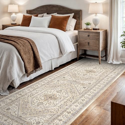 2x7 Washable Hallway Runner Rug - Non-Slip Vintage Kitchen Rugs Beige Gray - Image 2