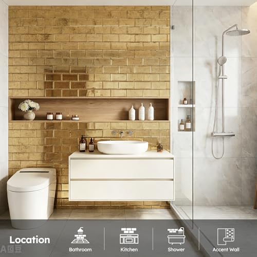 Diflart Peel and Stick Mirror Tile, Light Antique with Gold, 3x6 Inch, Beveled Mirror Backsplash for Kitchen Bar Bathroom Wall Tiles (5 Sq.ft, 40 Pcs) - Image 2