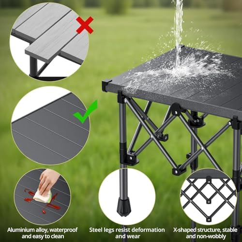 Anbte Roll Up Camping Table, Adjustable Height Max 27.5", 20” x 16”, Black - Image 5