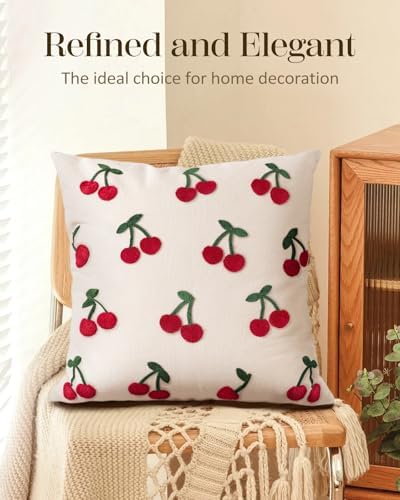 Embroidered Throw Pillow Cover 18x18 Inch, Little Cherry - Image 5