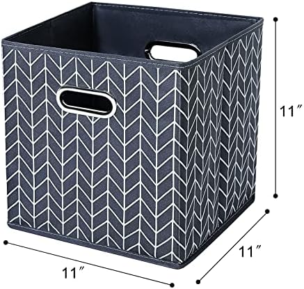 11 Inch Cube Storage Bins , Fabric Cube Organizer Bins with Handle, Foldable Cube Bins for Cloth or Accessary Storage, 11x11x11 set of 6,（Gray Wave） - Image 2