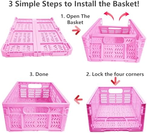 20L Folding Crate, 4Pack Plastic Storage Baskets Organizer for Home and Office,Collapsible Storage Crates for Home Office and Outdoor Organizer.(Pink) - Image 3