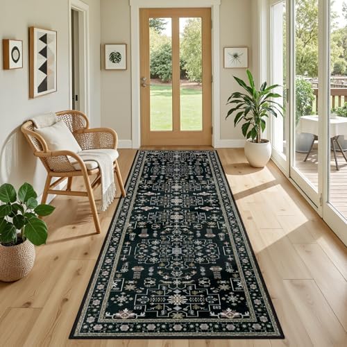 Hallway Runner Rug: 2.6x8 Kitchen Boho Rugs for Living Room Black - Image 5