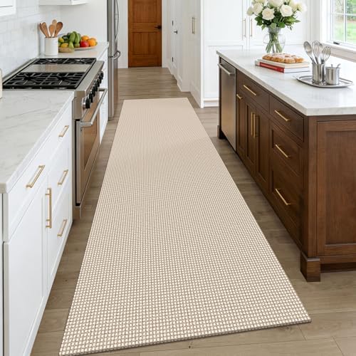 KOZYFLY Runners for Hallways 3x10 ft Washable Kitchen Runner Non Slip Rubber Backed Hallway Rugs Cotton Entryway Runner Rug for Indoor Hall, Backdoor, Kitchen, Ivory Beige - Image 2