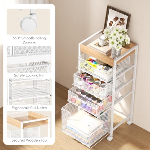 SWTYMIKI Rolling File Cart with Drawers - 5 Tier Art Craft Rolling Organizer Cart - Office Storage &Organization, Mobile Metal File Cabinet for Office and Home White - Image 3