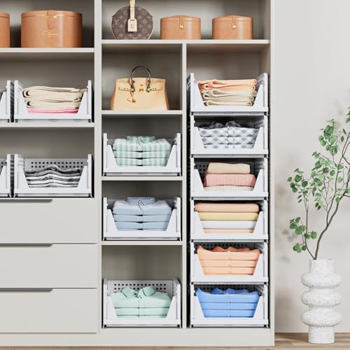 caktraie 8 Pack Stackable Closet Storage Basket - Stackable Storage Bins - Image 4