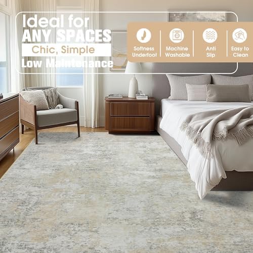 Aelenmu 10x14 Area Rugs for Living Room Washable Dining Room Beige Grey - Image 2