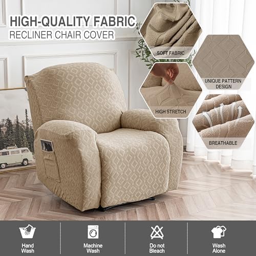 Genina Waterproof Recliner Chair Cover,1 Seat Couch Cover,Khaki - Image 2