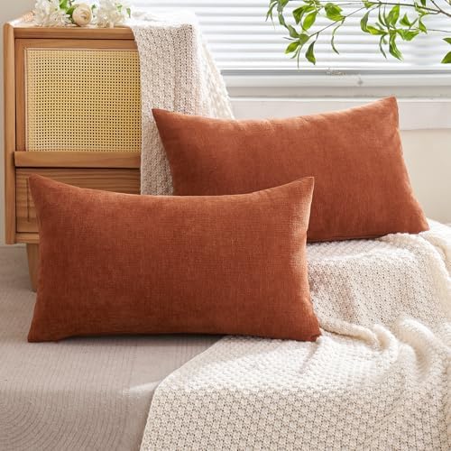 MIULEE Fall Rust Chenille Couch Lumbar Throw Pillow Covers, 12x20 - Image 4
