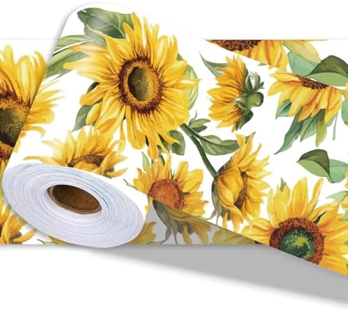 Sunflower Wall Border Wallpaper Border Decal Peel and Stick 19.7 x 4 Inch Sunflower Pattern PVC Decorative Molding Trim Stickers for Bathroom Laundry Kitchen Backsplash Home Decoration by PRESSINART
